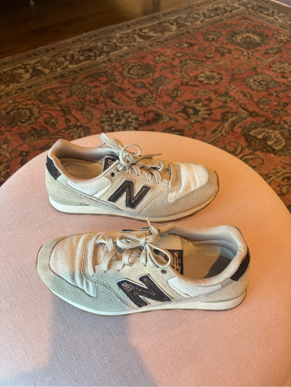 New Balance 696 cream brown sneakers